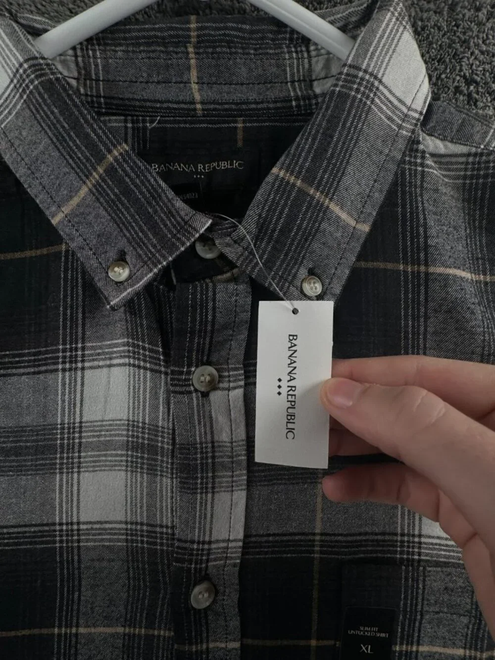 NWT Banana Republic Flannel Button Up Black Check Men Soft $70 XL Slim Untucked